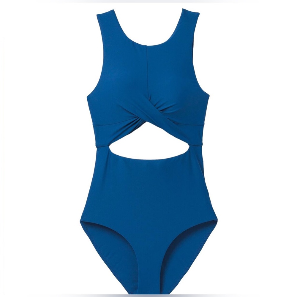 NWOT prAna Corinne One Piece Swimsuit Indigo Blue Size Medium Cut Out High Neck - Picture 4 of 9